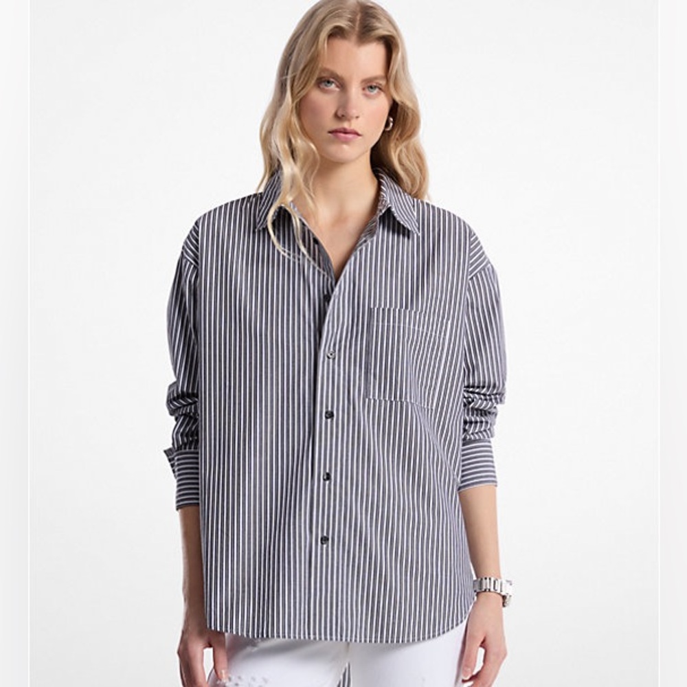 Michael Michael Kors Oversized Striped Cotton Poplin Shirt